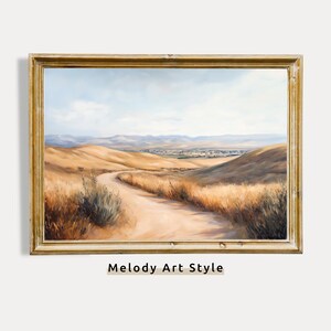 Countryside Scenic Wall Art, Rural Village Landscape Painting, Neutral Nature Decor, Golden Fields Print, Digital Download P484
