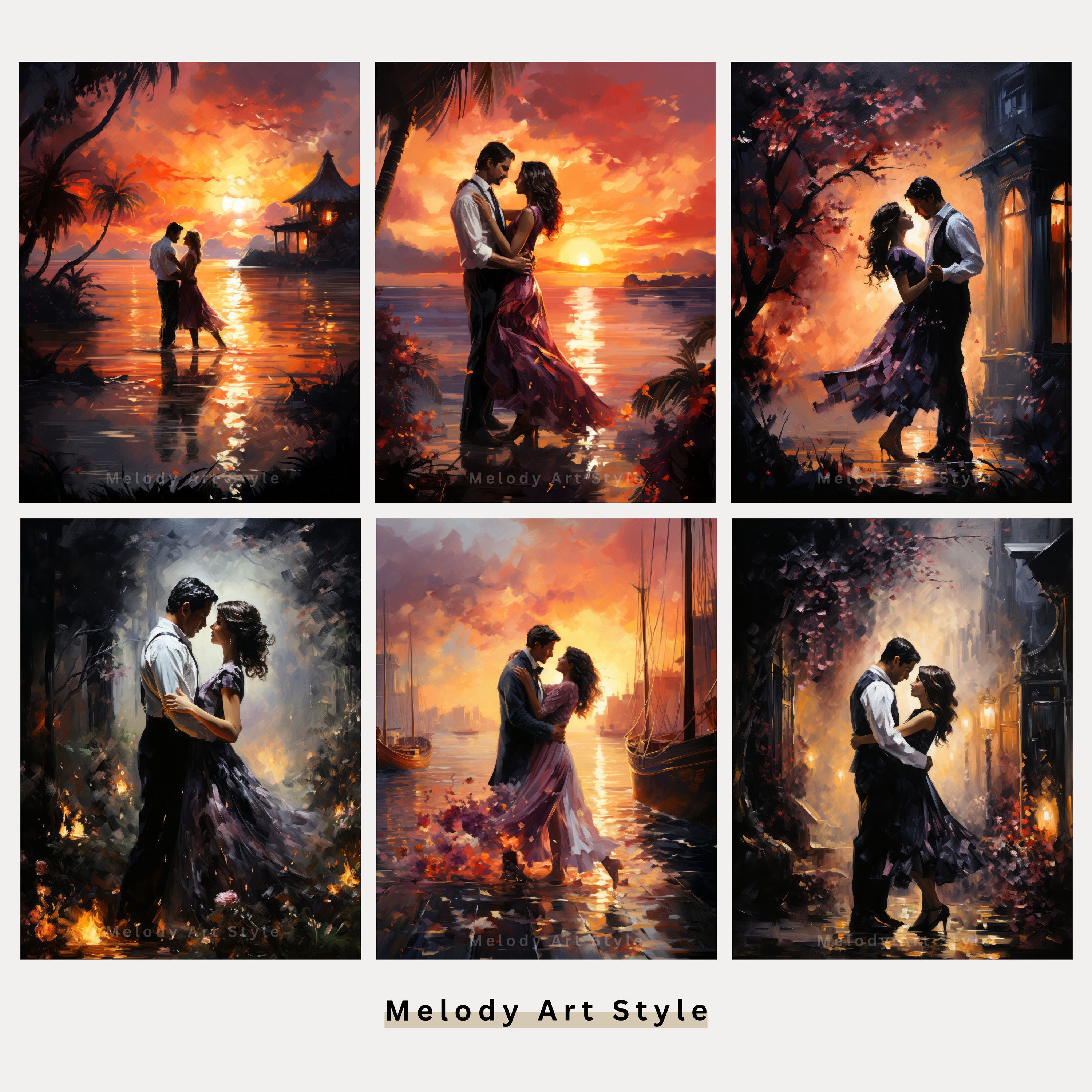 Couple in Love Painting Printable Art Romantic Paper Set Vintage Love ...
