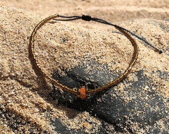 Miyuki beaded bracelet, natural orange Agate & Hematite stone