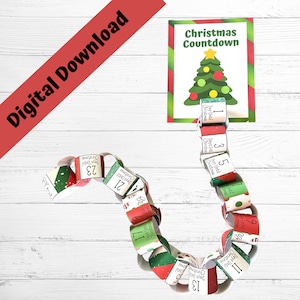 Afdrukbare kerstketting / Kerstadventskalender / 25 dagen Kerstmis / Kerstactiviteit / Kerstknutsels / Download