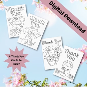 Dank u kleurkaarten set van 4 digitale download / dank u activiteit / dankbaarheid activiteit / dankbaarheid Craft / PDF-download