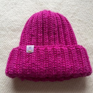 Bright Pink Hand-Knitted Beanie Hat – Stretchy Fit, Cozy & Stylish, Women’s Accessories, Cozy Winter