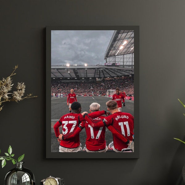 Manchester United Poster, Man. United Print, Football Poster Wall Art, Hojlund Mainoo Rashford Garnacho Print, Man Utd Gift, Old Trafford