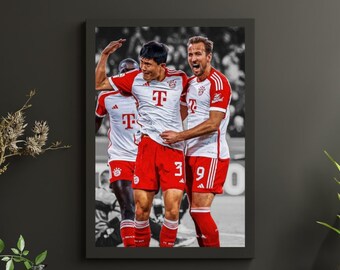 Bayern Munich Poster, Harry Kane Print, Kim-Min-Jae, Upamecano, Leroy Sane, Jamal Musiala, Gnabry Bayern Munchen Football Wall Poster,