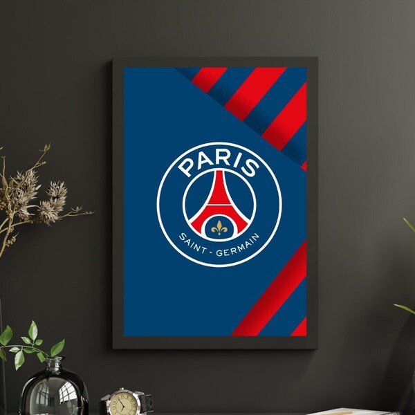 PSG Poster, Paris Saint Germain Football Wall Poster, Soccer Print, Mid-Century Modern, Football Fan, PSG Gift, Kylian Mbappe France