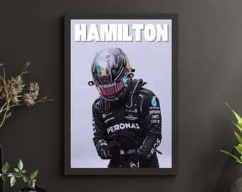 Lewis Hamilton Poster, Formel 1 Poster, Lewis Hamilton Kunst, minimalistisches Poster, Schlafzimmer Wandkunst, Mercedes AMG F1 Wandkunst