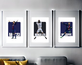 Lionel Messi, Mbappé, and Ronaldo Gallery Set, Digital Art, Fine Art Quality, Man Cave Art, Game Room Art, Kids Room Art, Living Room Art