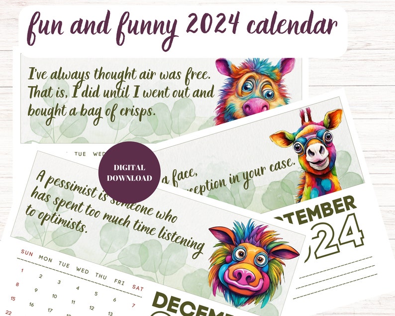 Fun and Funny 2024 Calendar, 2024 Wall Calendar, Calendar Printable