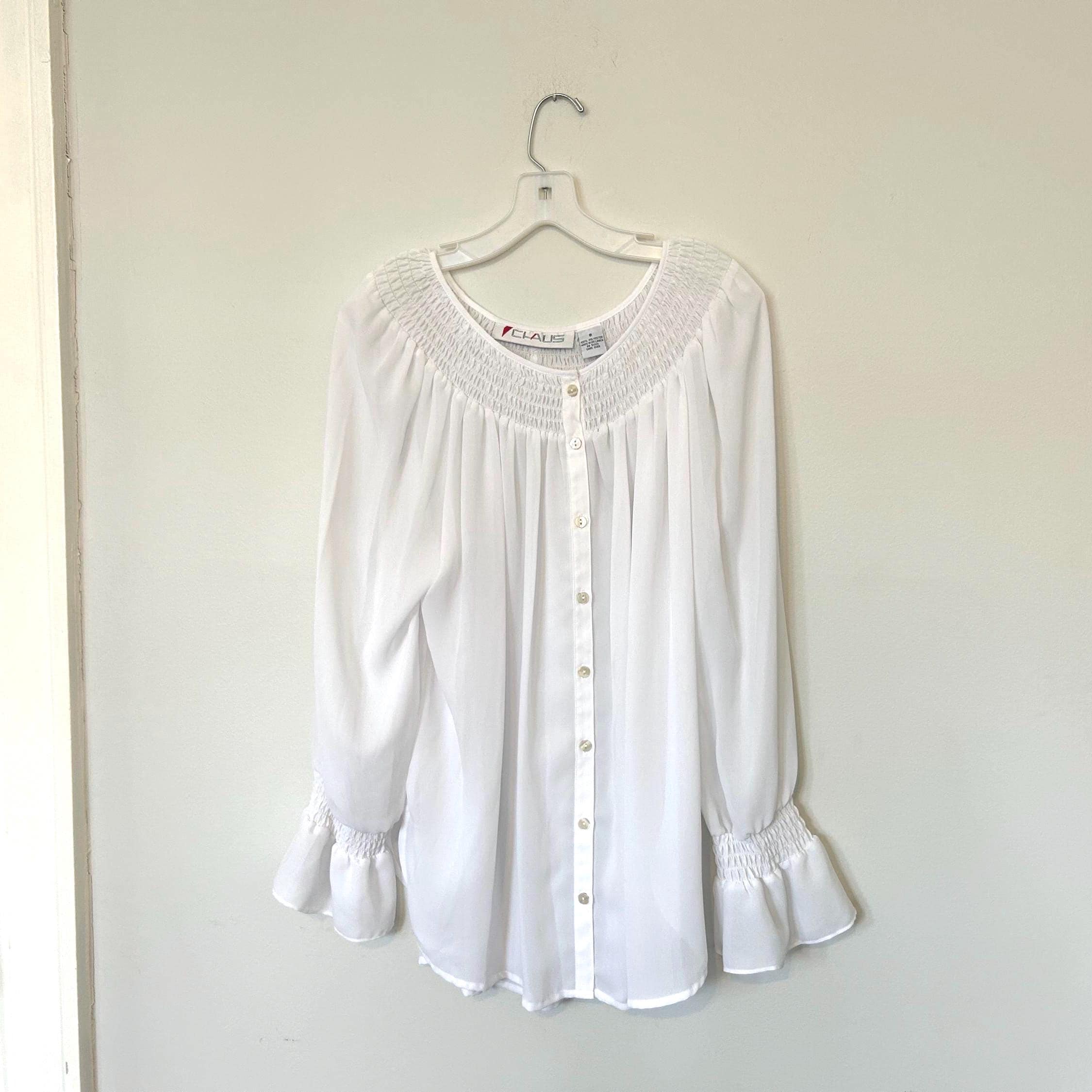 Vintage Semi Sheer Chaus Brand Flowy Bell Sleeved White Blouse - Main Image