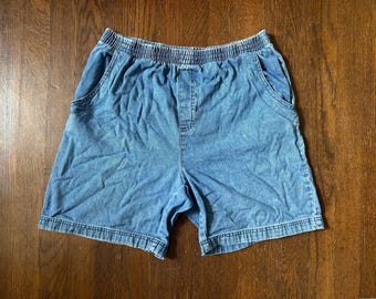 Vintage 90’s High waisted Mid Wash Denim Jean Shorts Mom Jeans Baggy Scoop Pockets Size Small