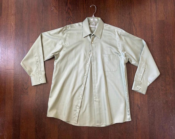Geoffrey Beene, Mens 90s Vintage Geoffrey Beene Mens Long Sleeve Button Up Wrinkle Free Shirt Green Size L Sateen