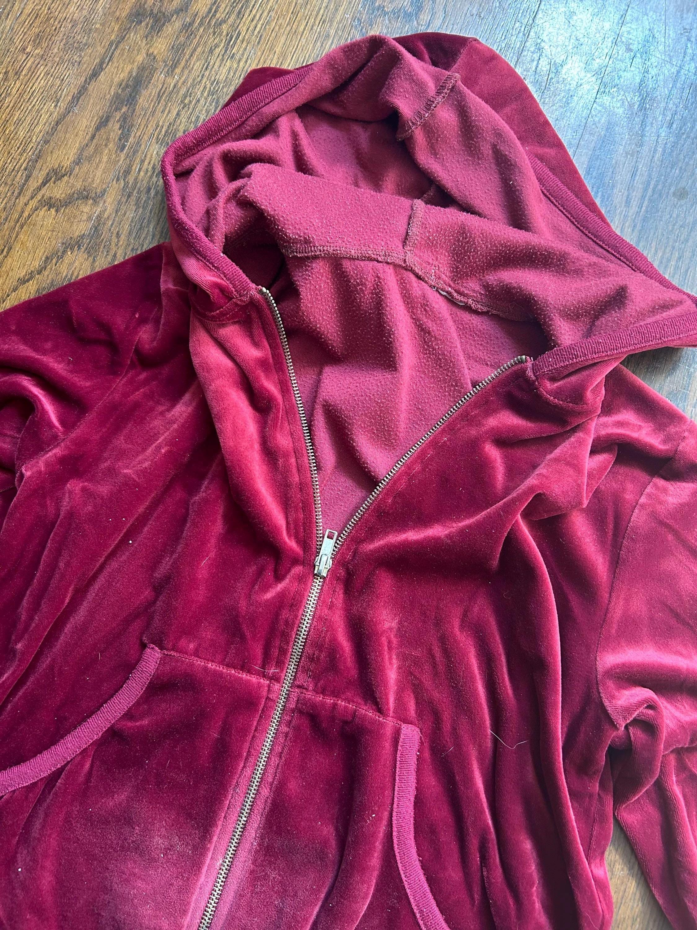 Vintage Y2k 2000s Velour Track Suit Jacket Embroidered Heart Red 
