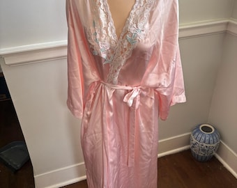 Vintage Val Mode Light Pink Embroidered Floral Lace Robe Lingerie Size Large