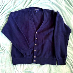 Vintage Roundtree & Yorke Cardigan Sweater Mens X Large USA Made Navy Blue V Neck Grandpa Core Cotton