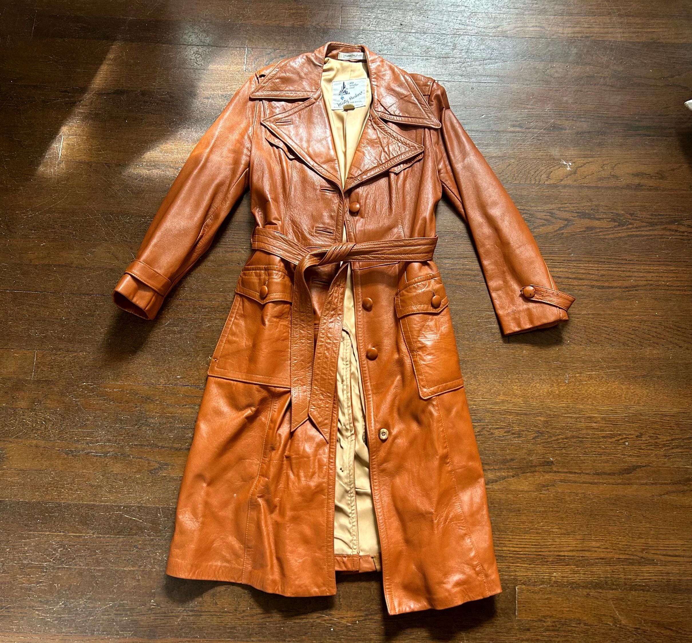 70s Leather Trench - Etsy