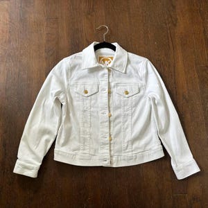 Vintage Y2k Michael Kors White Cropped Denim Jacket Gold Buttons