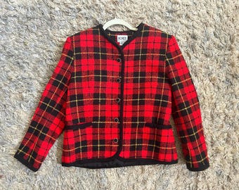 Vintage Red and black womens Plaid Blazer button down Koret Size Medium