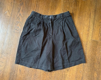 Vintage 1990s Susan Bristol Mom Shorts Womens 14 Black Bermuda Cotton Baggy Highwaisted