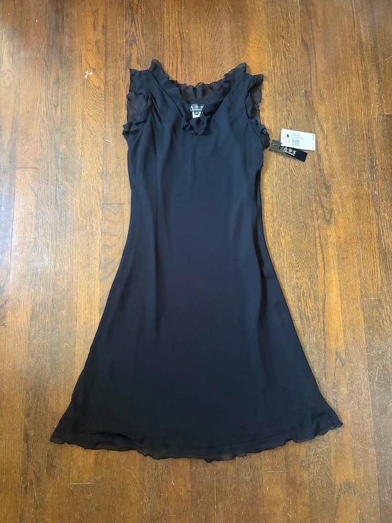 Vintage ABS ALLEN SCHWARTZ Dress Size 10 Nwt Ruffle Chiffon Dress cocktail gown size 10 Black