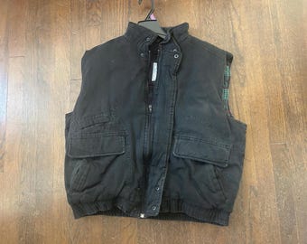 Vintage 90’s Expeditions Cargo utility workwear Black Plaid lined puffer vest XL cotton