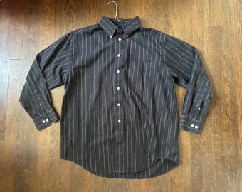 Vintage 90’s Pin Striped Men’s Shirt Long Sleeve Black and Gray button down shirt size Large Midwest Emo 100% cotton