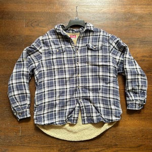 Vintage 2000s y2k Wrangler Streetwear Mens Quilted Sherpa lined Flannel Button Shirt Jacket Plaid Shirt Men’s Size XL 100% cotton Shacket