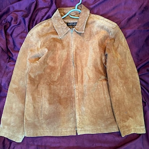 Chaqueta de cuero vintage talla XL Cartera Perry Ellis Chaqueta de cuero de ante marrón para hombre