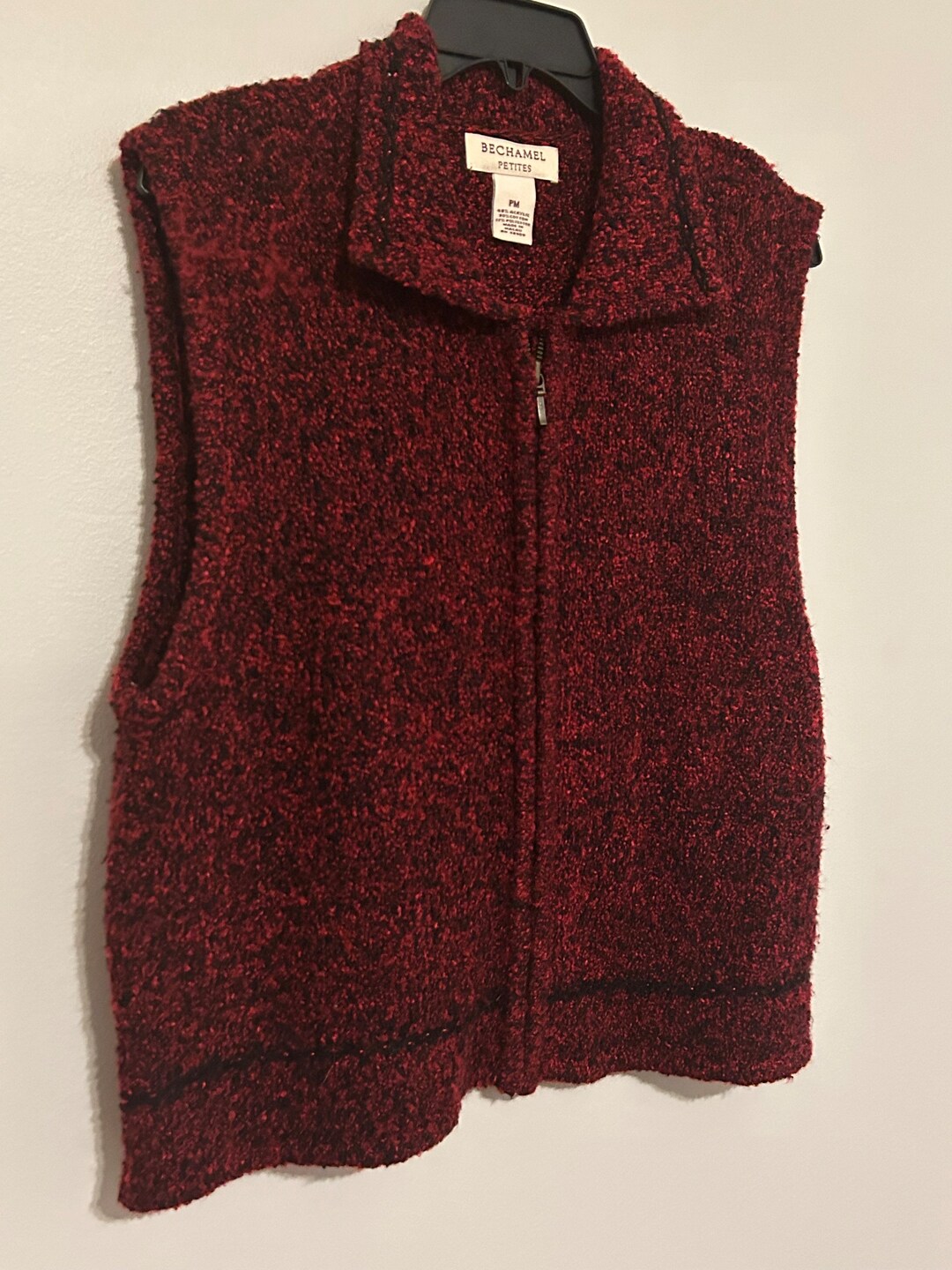 Fiery Red Solid Textured Knit Side Pockets Buttoned Sweater Vest