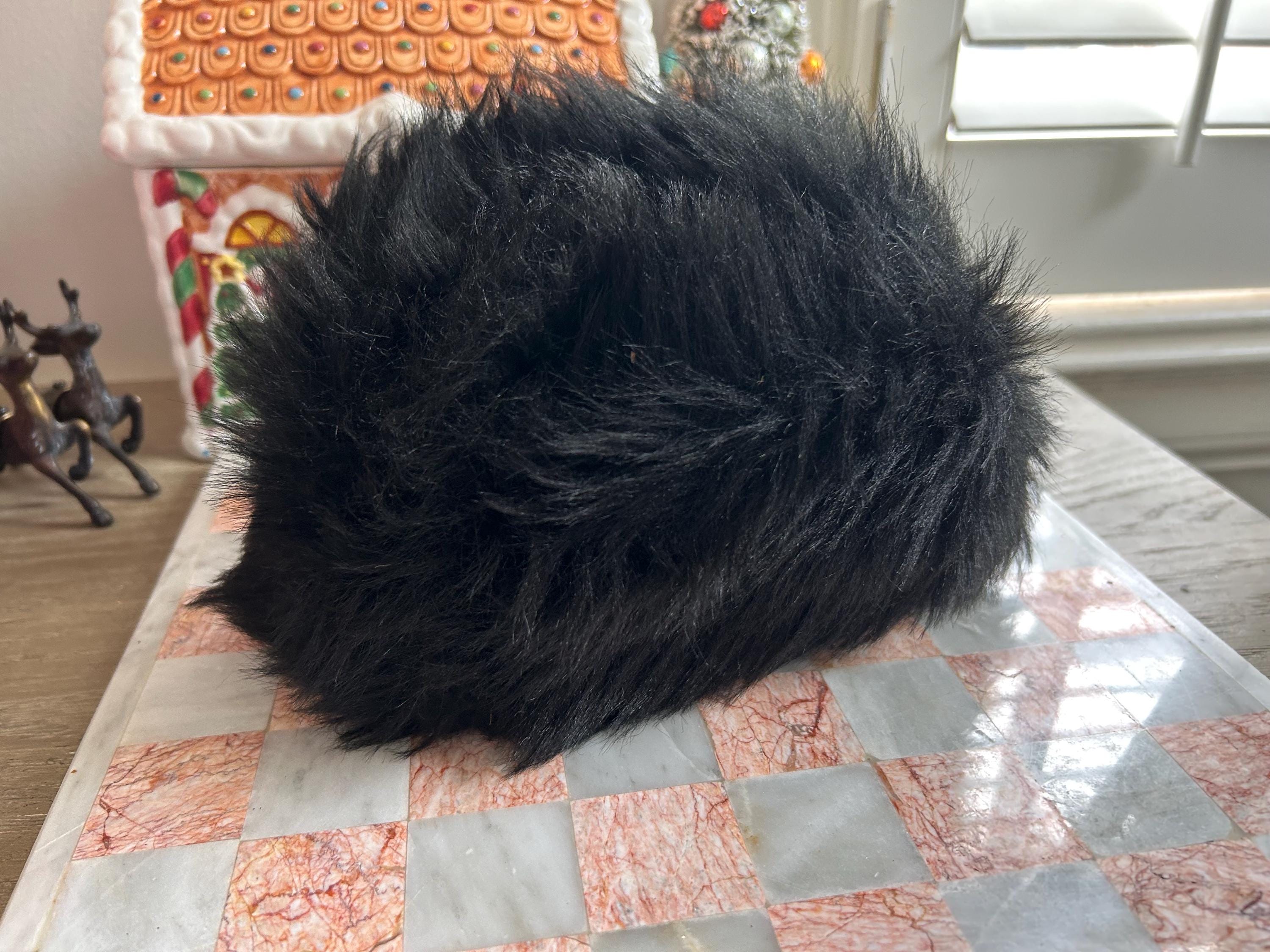 Vintage 1960s Mousse HB Pillbox hat Black fur With Rhinestone Made In France Vintage Fur Pillbox Hat: 1950s Women Midcentury Retro Fall  main image 2