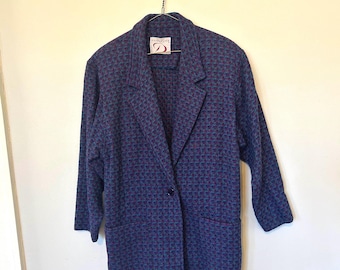 Women's Vintage Jacket- Womens Blazer- Woven Jacket- Ladies Coat- Blue Coat- Vintage Coat- Secretary Jacket- Vintage Blazer- Doncaster