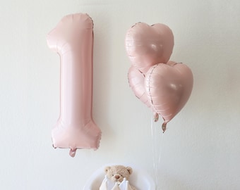 Baby Girl Pink number balloon heart set, 1st birthday baby girl, blush pink giant number balloon, First birthday party decor, Princess Decor