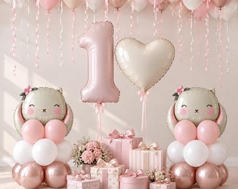 Bunny birthday themed, bunny balloons decorations, pink bunny birthday party, some bunny is