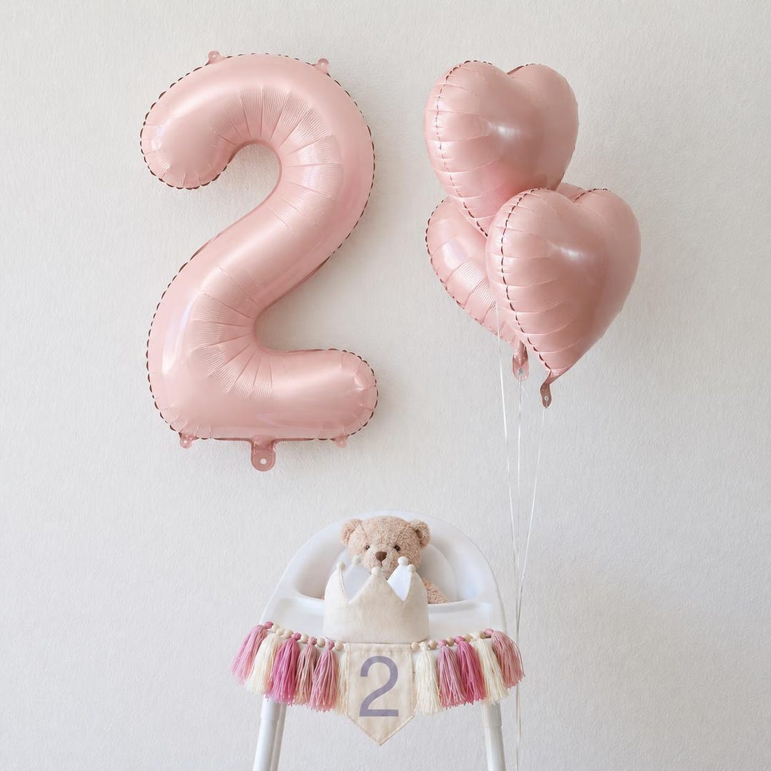Baby Girl Pink Number Balloon Heart Set, 2nd Birthday Baby Girl, Blush ...