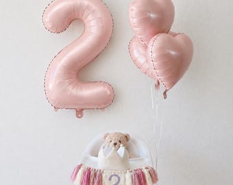 Baby Girl Pink number balloon heart set, 2nd birthday baby girl, blush pink giant number balloon, second birthday party decor, chair banner
