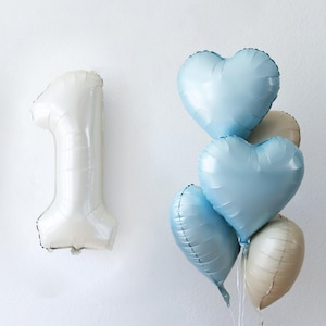 Baby boy balloon party decor, one number balloon, wild one, first birthday boy, Beige Cream Heart number balloon, Pastel baby boy birthday