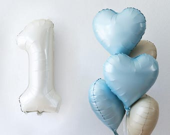 Baby boy balloon party decor, one number balloon, wild one, first birthday boy, Beige Cream Heart number balloon, Pastel baby boy birthday