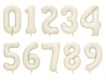 Number balloon, one number, 1st 2nd 3rd birthday party Sand Beige Cream Bone Neutral Number Matte Foil Balloon