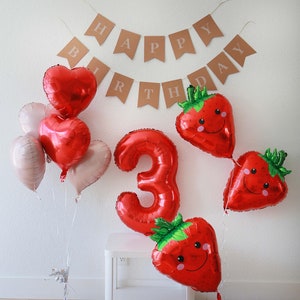 1st strawberry party, Strawberry first birthday, Berry party decor, number balloon, strawberry balloon, strawberry decor, Berry First party