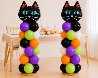 Halloween balloon decor, Halloween Ghost balloon, spooky party Halloween balloon tower, Halloween balloon tower DIY, Halloween birthday