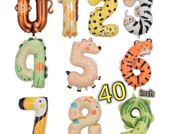 Number animal balloon, Wild Style Balloon, Safari Jungle Cheetah Leopard Zebra Print  Tropical Party, zoo party monkey balloon