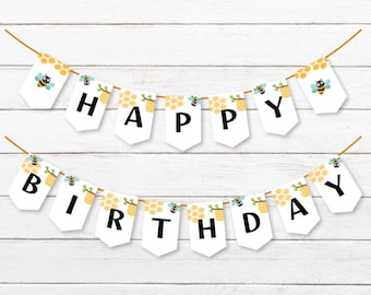 Bumble Bee Banner, Honey Bee Happy Birthday Banner, Printable 1st Birthday banner, Bee Theme Banner, 1st bee day Instant Digital download