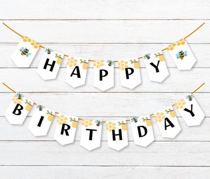 Bumble Bee Happy Birthday Banner, Bee Theme Party (digital Download) - Etsy