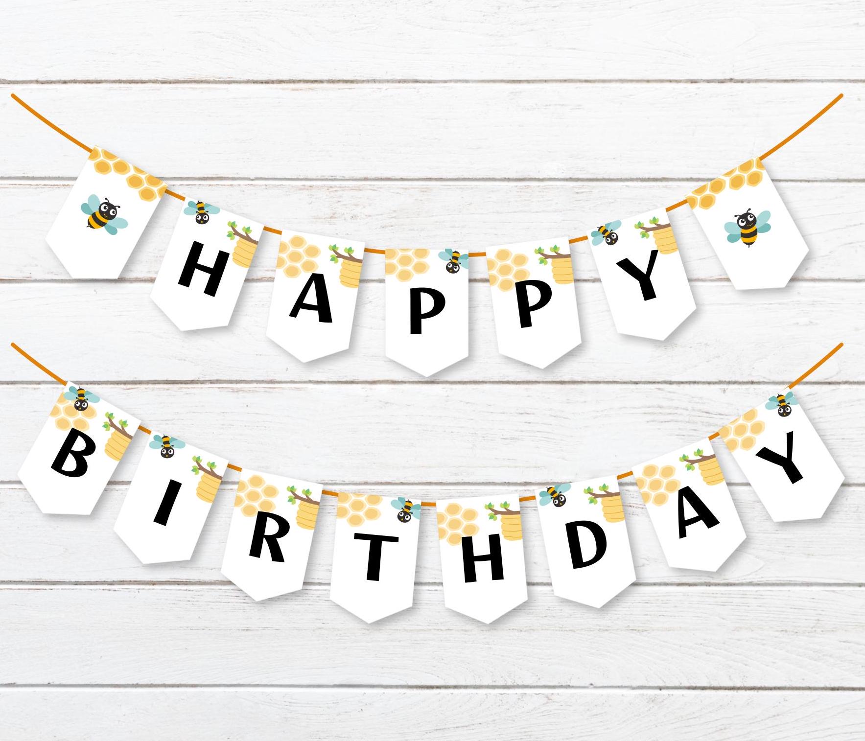 Bumble Bee Happy Birthday Banner, Bee Theme Party (digital Download) - Etsy