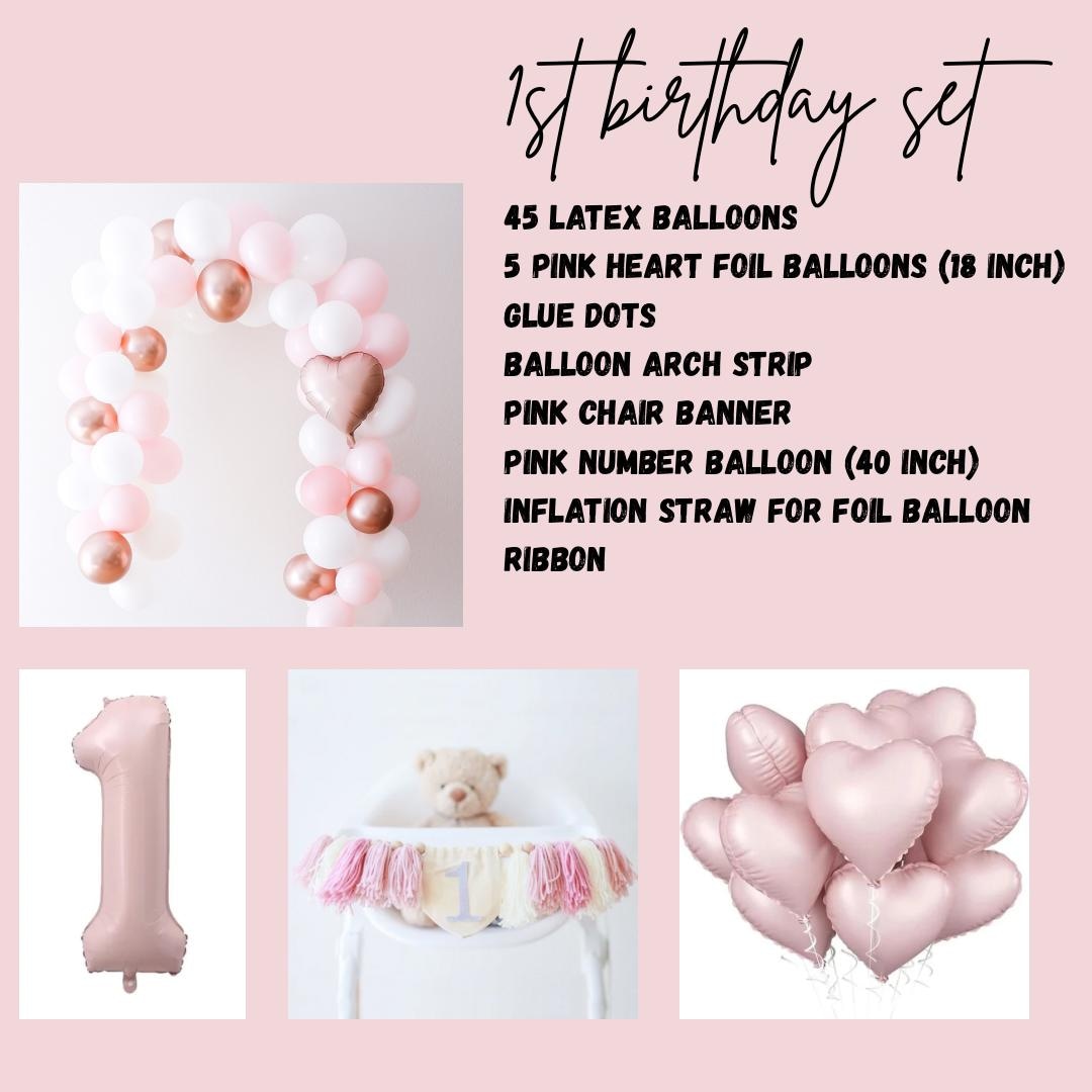 Blush Pink Balloon Set, Soft Pink 1st Birthday Party, Pink First ...