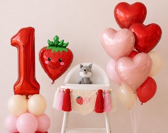 Berry first birthday, 1st strawberry party decor, Berry party balloon set, strawberry balloon, strawberry chair banner, Berry First party