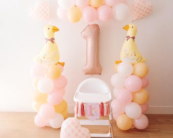 Decoración con globos para el primer cumpleaños de Silly Goose, pancarta para trona