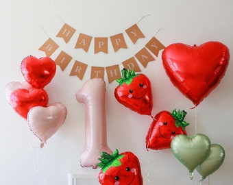 1st strawberry Birthday, Berry party decor, number balloon, strawberry balloon, strawberry decor, Berry First Birthday, Fruit balloons decor