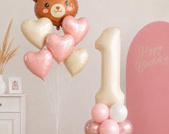 Bear birthday decorations, first birthday bear balloon, pink bear birthday, pink bear balloon, bear themed birthday party