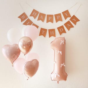 First birthday girl party, pink balloon, balloons with bows, pink bow party decor, Bows decor, Girls just wanna be one decor