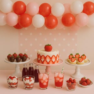 Pink red balloon arch, strawberry party decor, DIY garland, pink balloon arch, red balloon